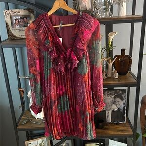 Anthropologie Burgundy Floral Dress